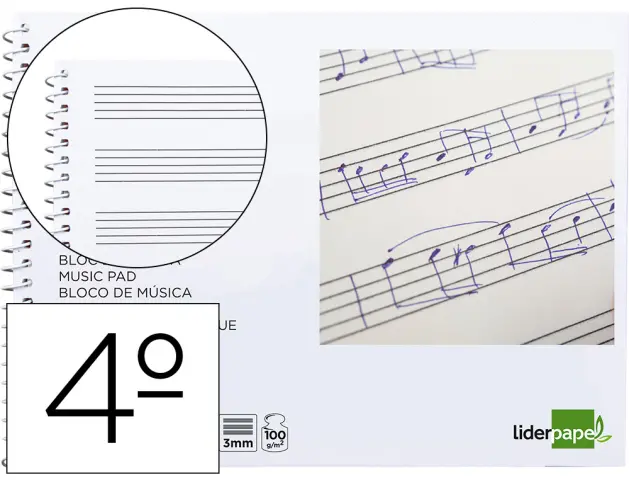 Imagen Bloc musica liderpapel pentagrama 3mm cuarto 20 hojas 100g/m2