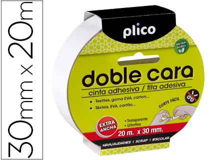 Imagen CINTA ADHESIVA PLICO DOBLE CARA 30MM X 20M