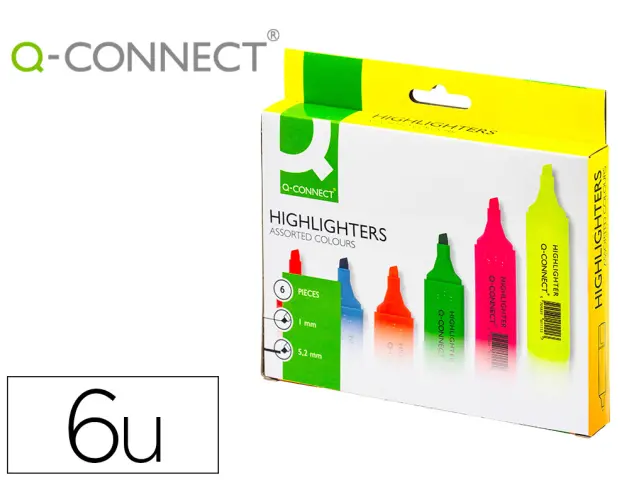 Imagen Rotulador q-connect fluorescente punta biselada estuche de 6 colores