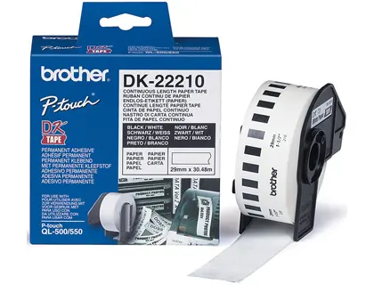 Imagen Cinta de papel continuo brother dk-22210 para impresoras ql -29mmx30,48mts-. 