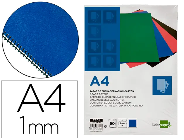 Imagen Tapa encuadernacion liderpapel carton a4 1mm azul paquete de 50 unidades