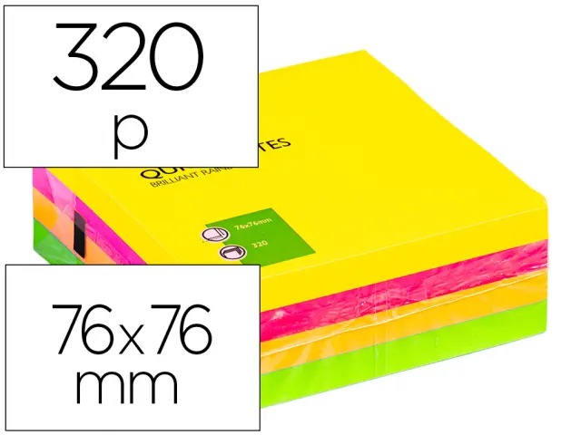 Imagen Bloc de notas adhesivas quita y pon q-connect 75x75 mm fluorescente con 320 hojas