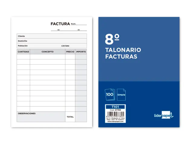 Imagen Talonario liderpapel facturas octavo -sin iva- 101