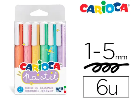 Imagen Rotulador carioca fluorescente pastel blister de 6 colores surtidos