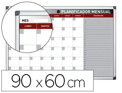 Imagen Planning magnetico bi-office mensual lacado marco aluminio rotulable 90x60 cm