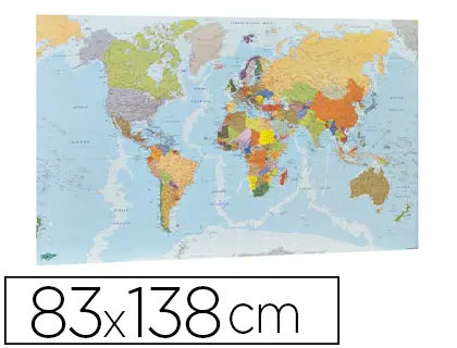 Imagen Mapa mural faibo planisferio plastificado enrollado 83x138 cm