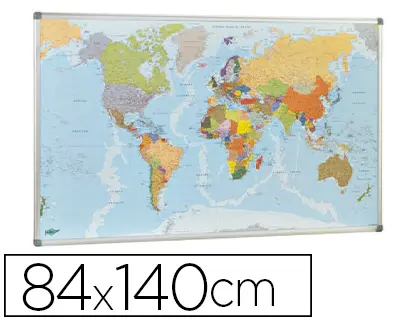 Imagen Mapa mural faibo planisfero politico magnetico marco de aluminio con cantoneras de proteccion 84x140 cm