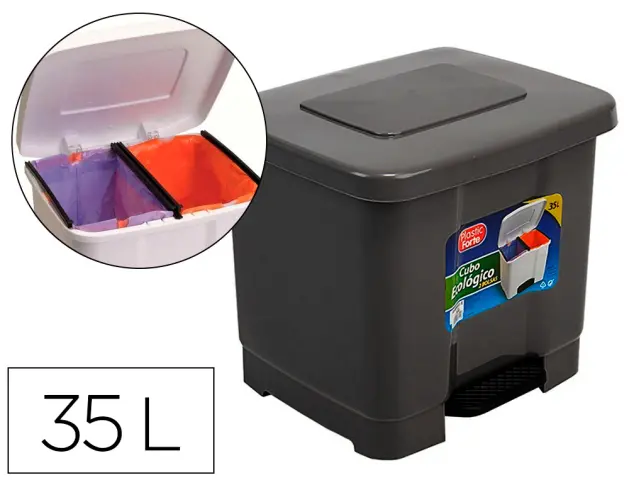 Imagen Papelera contenedor plasticforte plastico con pedal 2 compartimentos 35 litros gris oscuro