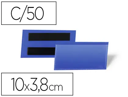 Imagen Funda durable magnetica 100x38 mm plastico azul ventana transparente pack de 50 unidades