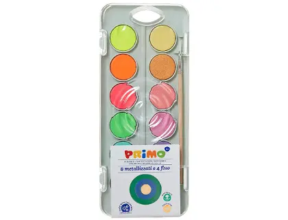 Imagen Acuarela primo 8 colores metal + 4 colores neon con pincel y paleta de mezcla estuche de plastico