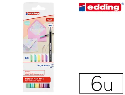 Imagen Rotulador edding punta fibra 1200 pastel punta redonda 1 mm estuche de 6 unidades colores surtidos