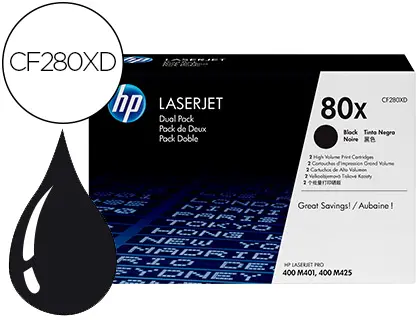 Imagen Toner hp laserjet pro 80x m401 m425 negro pack de 2 unidades 6900 paginas