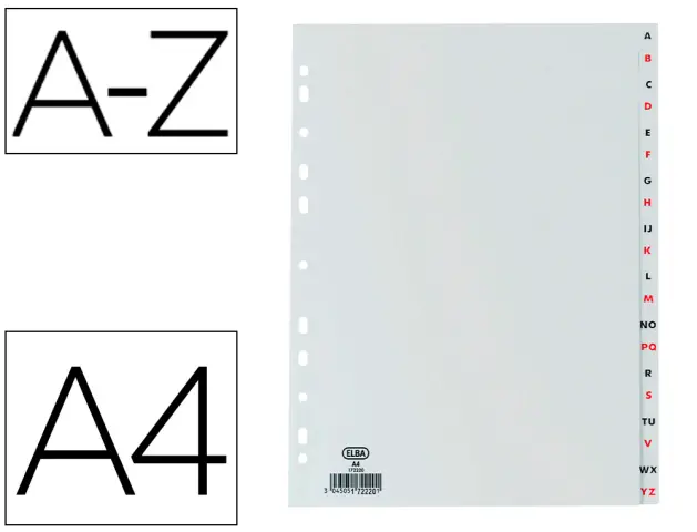 Imagen Separador alfabetico elba plastico 120 mc folio 16 taladros a-z gris