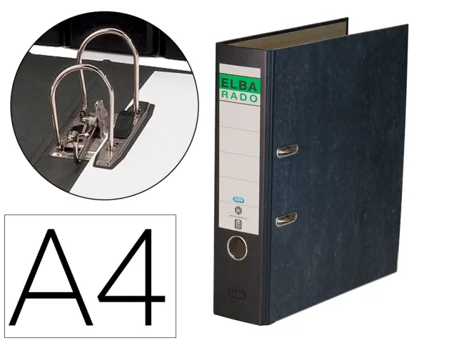 Imagen Archivador de palanca elba carton forrado jaspeado con rado din a4 lomo de 80 mm negro