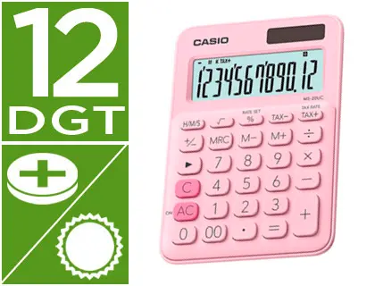 Imagen Calculadora casio ms-20uc-pk sobremesa 12 digitos tax +/- color rosa