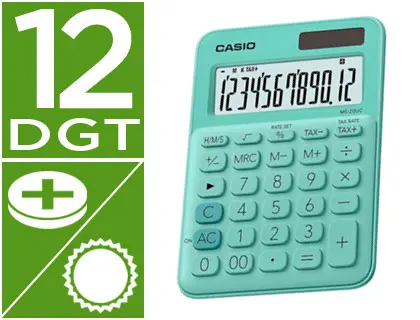 Imagen Calculadora casio ms-20uc-gn sobremesa 12 digitos tax +/- color verde