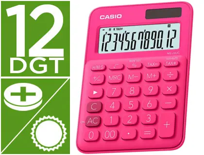 Imagen Calculadora casio ms-20uc-rd sobremesa 12 digitos tax +/- color fucsia