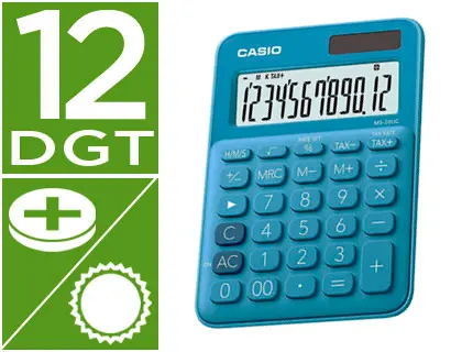 Imagen Calculadora casio ms-20uc-bu sobremesa 12 digitos tax +/- color azul