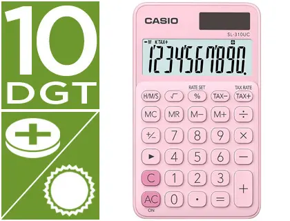 Imagen Calculadora casio sl-310uc-pk bolsillo 10 digitos tax +/- tecla doble cero color rosa
