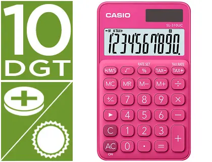 Imagen Calculadora casio sl-310uc-rd bolsillo 10 digitos tax +/- tecla doble cero color fucsia