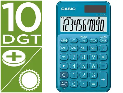 Imagen Calculadora casio sl-310uc-bu bolsillo 10 digitos tax +/- tecla doble cero color azul