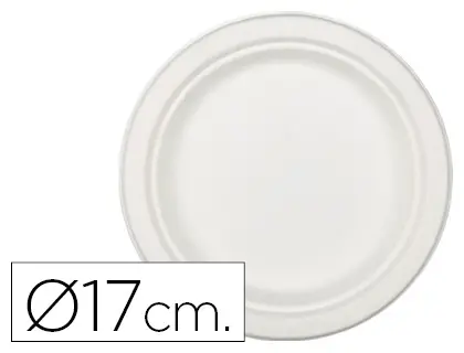 Imagen Plato de fibra natural nupik biodegradable blanco 17 cm de diametro apto microondas paquete de 50 unidades