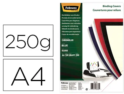 Imagen Tapa de encuadernacion fellowes din a4 carton brillo azul chromolux 250 gr pack de 100 unidades