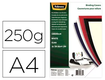 Imagen Tapa de encuadernacion fellowes din a4 carton brillo blanco chromolux 250 gr pack de 100 unidades