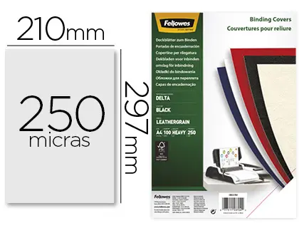 Imagen Tapa de encuadernacion fellowes din a4 carton similpiel cuero negro delta 250 gr pack de 100 unidades