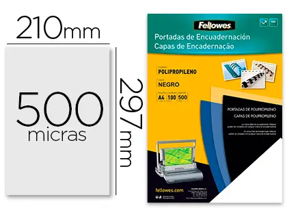 Imagen Tapa de encuadernacion fellowes din a4 polipropileno negro 450 micras pack de 100 unidades