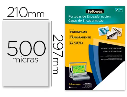 Imagen Tapa de encuadernacion fellowes din a4 polipropileno transparente 450 micras pack de 100 unidades