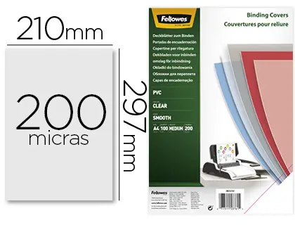 Imagen Tapa de encuadernacion fellowes din a4 pvc transparente cristal 200 micras pack de 100 unidades