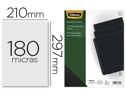 Imagen Tapa de encuadernacion fellowes din a4 pvc opaco negro 180 micras pack de 100 unidades