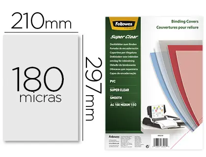 Imagen Tapa de encuadernacion fellowes din a4 pvc transparente cristal 180 micras pack de 100 unidades