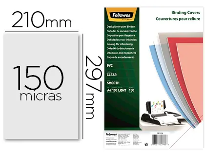 Imagen Tapa de encuadernacion fellowes din a4 pvc 150 micras transparente pack de 100 unidades