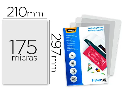 Imagen Bolsa de plastificar fellowes brillo din a4 175 micras pack 100 unidades