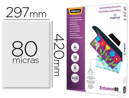 Imagen Bolsa de plastificar fellowes brillo din a3 80 micras pack 100 unidades