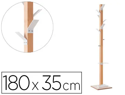 Imagen Perchero madera paperflow haya 8 colgadores con paraguero blanco altura 180 cm