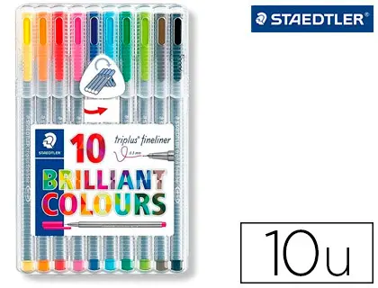 Imagen Rotulador staedtler triplus broadliner 338 estuche plastico de 10 colores surtidos