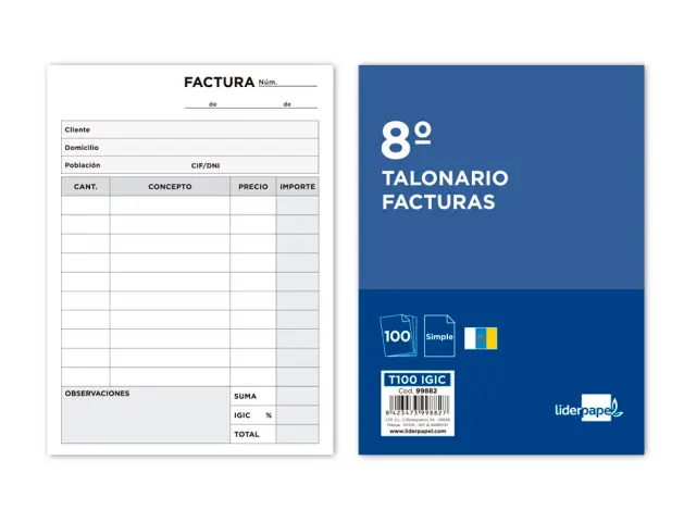 Imagen Talonario liderpapel facturas 8 original t100 con i.g.i.c.