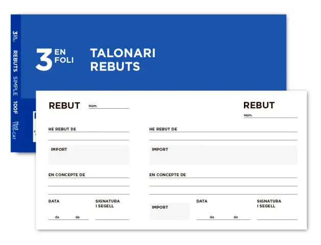 Imagen Talonario liderpapel recibos 3/f original t105 con matriz texto en catalan