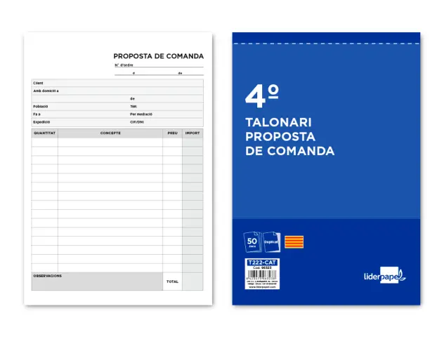 Imagen Talonario liderpapel pedidos cuarto original y copia t222 texto en catalan