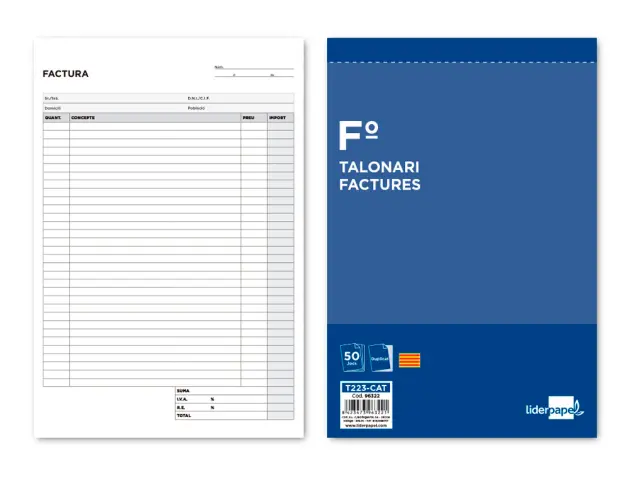 Imagen Talonario liderpapel facturas folio original y copia t223 con i.v.a. texto en catalan