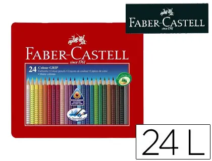 Imagen Lapices de colores faber castell acuarelable colour grip triangular caja metalica de 24 colores surtidos