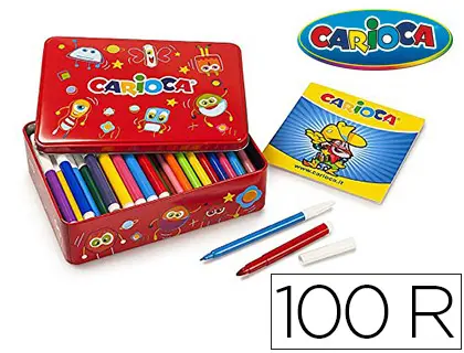 Imagen Rotulador carioca color kit caja metalica de 100 unidades surtidas + album colorear