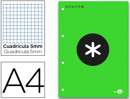 Imagen Bloc encolado liderpapel antartik cuadro 5 mm a4 natural 80 h 100 gr color verde