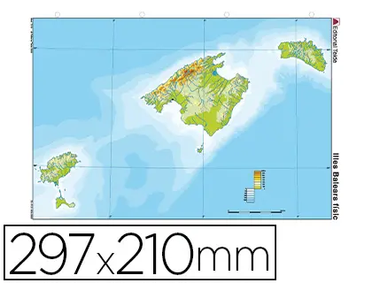 Imagen Mapa mudo color din a4 islas baleares fisico