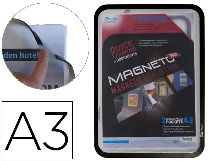 Imagen Marco porta anuncios tarifold magneto din a3 con 4 bandas magneticas en el dorso color negro pack de 2 unidades