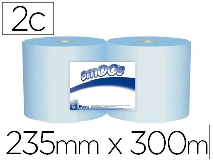 Imagen Papel secamanos industrial amoos 2 capas 235 mm x 300 mt color azul paquete de 2 rollos
