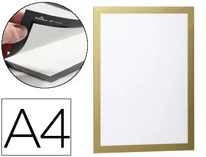 Imagen Marco porta anuncios durable magnetico din a4 dorso adhesivo removible color oro pack de 2 unidades